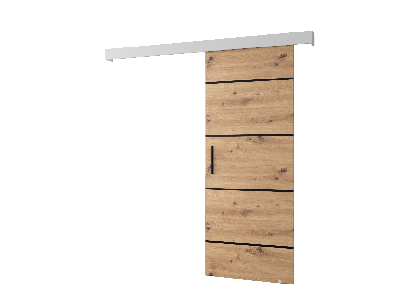 Uși culisante 90 cm Sharlene IV (stejar artisan + alb mat + negru)