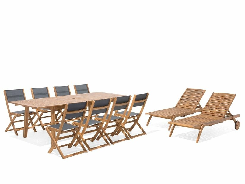 Set de masă pentru grădină Cessi (lemne deschis) (cu 2 șezlonguri)