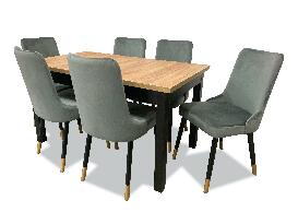 Set masă scaune pentru sufragerie Alita 1 (stejar auriu + gri) (pentru 6 persoane)