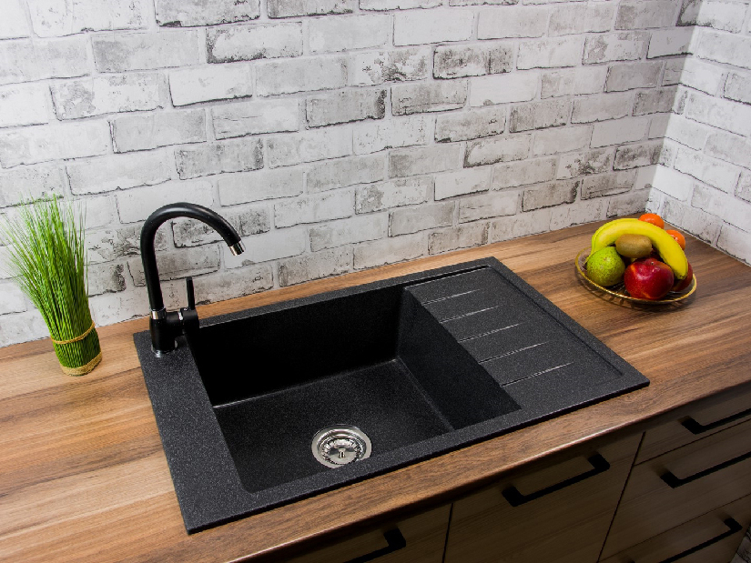 Chiuvetă de bucătărie Lurano (negru + textură) (cu 3 orificii pentru robinet) (D)