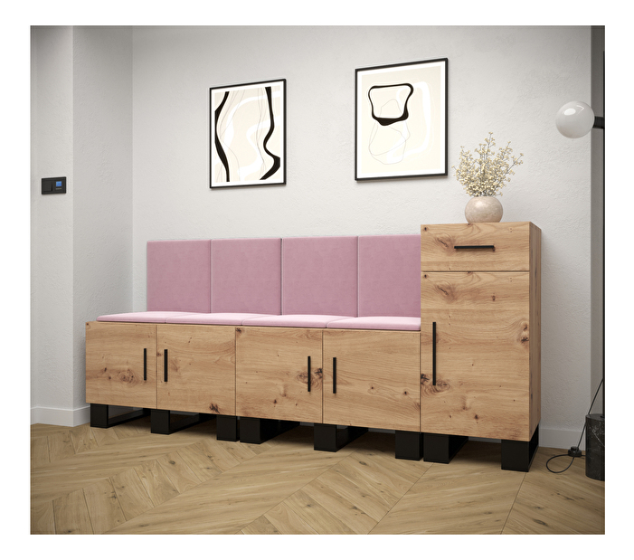 Set mobilier pentru hol Amanda 17 (Stejar artisan + roz)