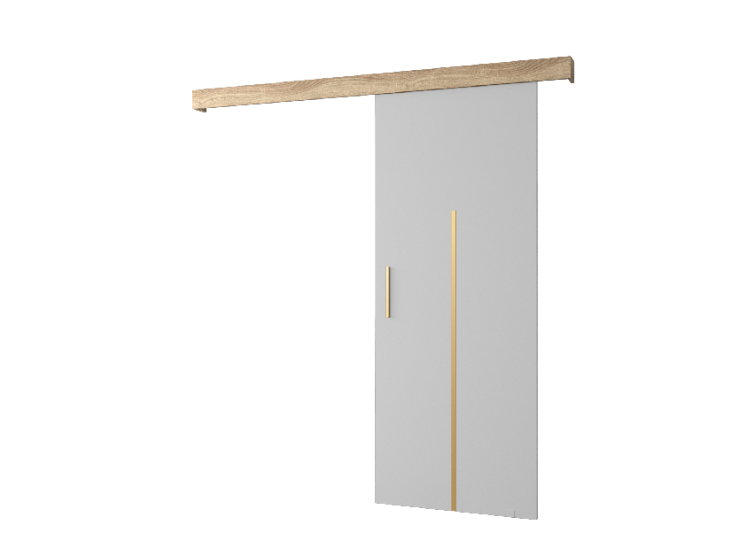 Uși culisante 90 cm Sharlene X (alb mat + stejar sonoma + auriu)