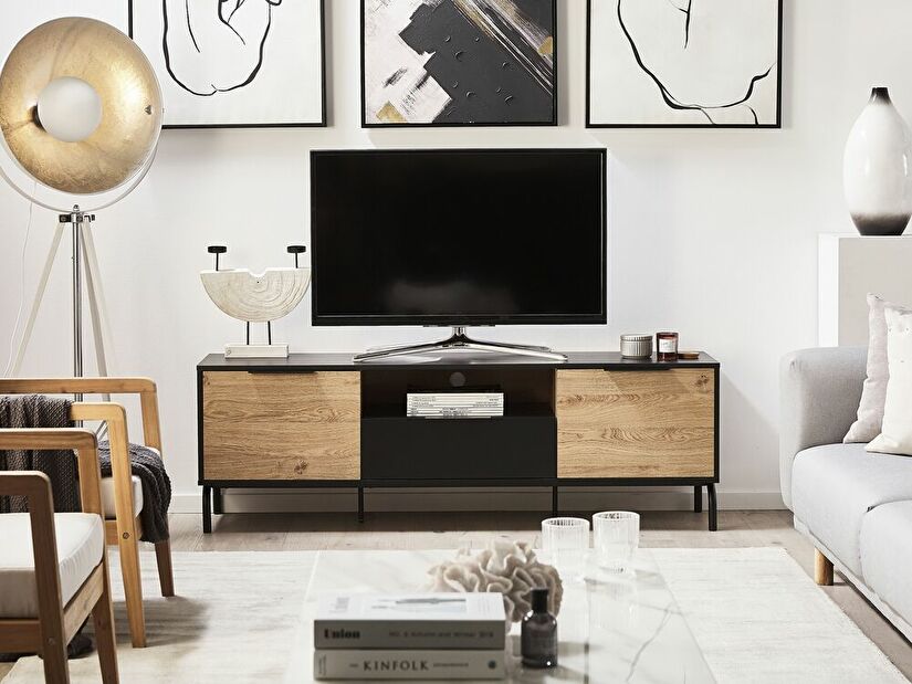 Masă TV ALERK (negru + lemn deschis)