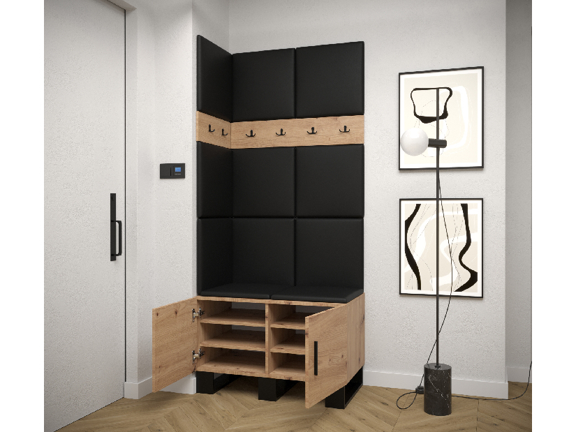 Set mobilier pentru hol Amanda 11 (Stejar artisan + Negru)