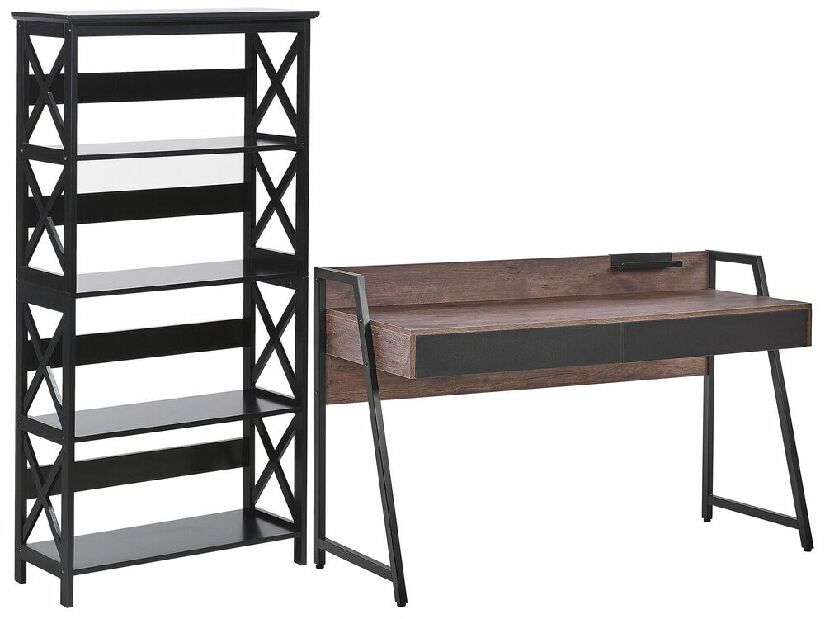 Set mobilier birou Frida (lemn închis + negru)