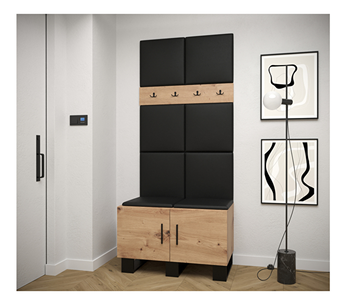 Set mobilier pentru hol Amanda 4 (Stejar artisan + piele ecologică Negru)
