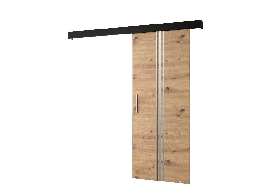 Uși culisante 90 cm Sharlene V (stejar artisan + negru mat + argintiu)