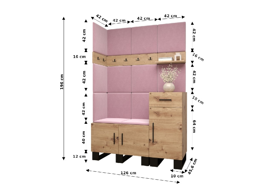 Set mobilier pentru hol Amanda 10 (Stejar artisan + roz)