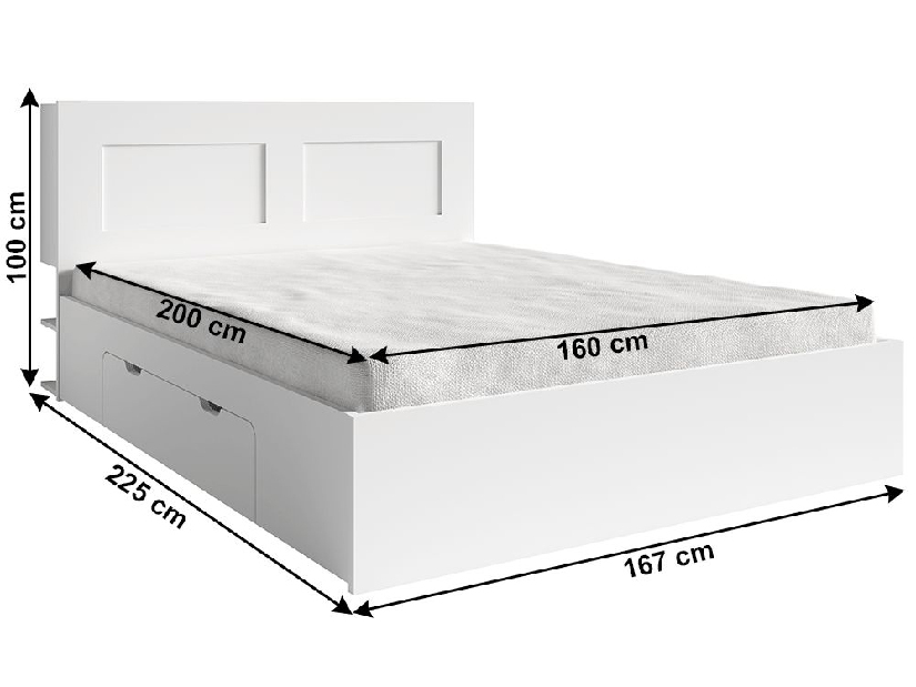 Dormitor (pat 160X200 cm, 2 buc Noptieră, Dulap) Ramiok (alb)