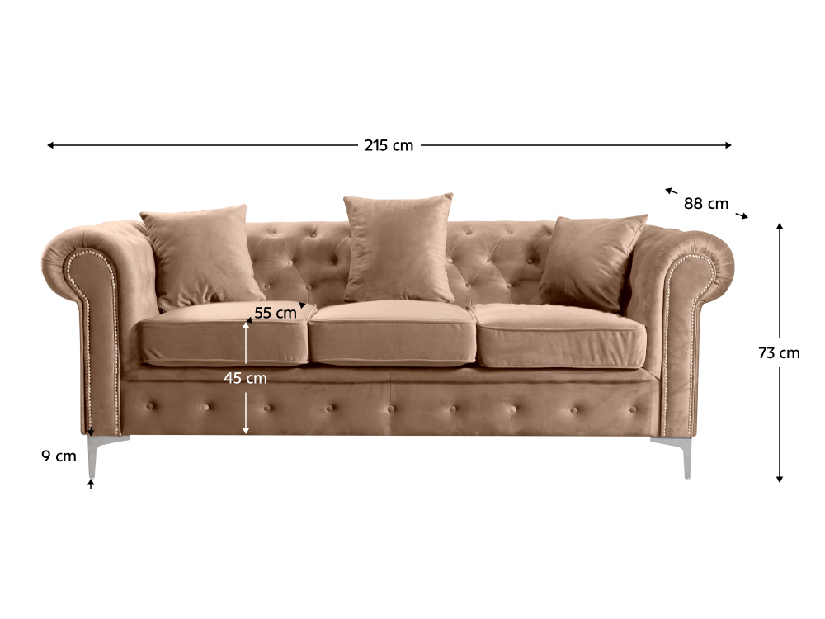 Canapea extensibilă de lux cu trei locuri Rikaro (velvet 28) 