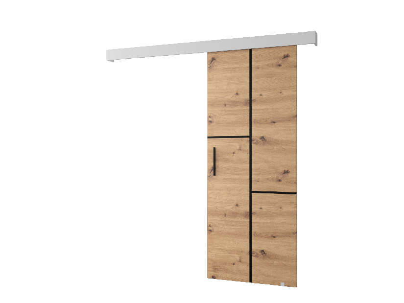 Uși culisante 90 cm Sharlene VII (stejar artisan + alb mat + negru)