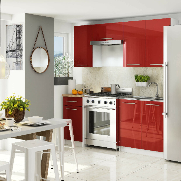 Dulap superior de bucătărie Ozara W60 H720 (alb + roșu lucios)