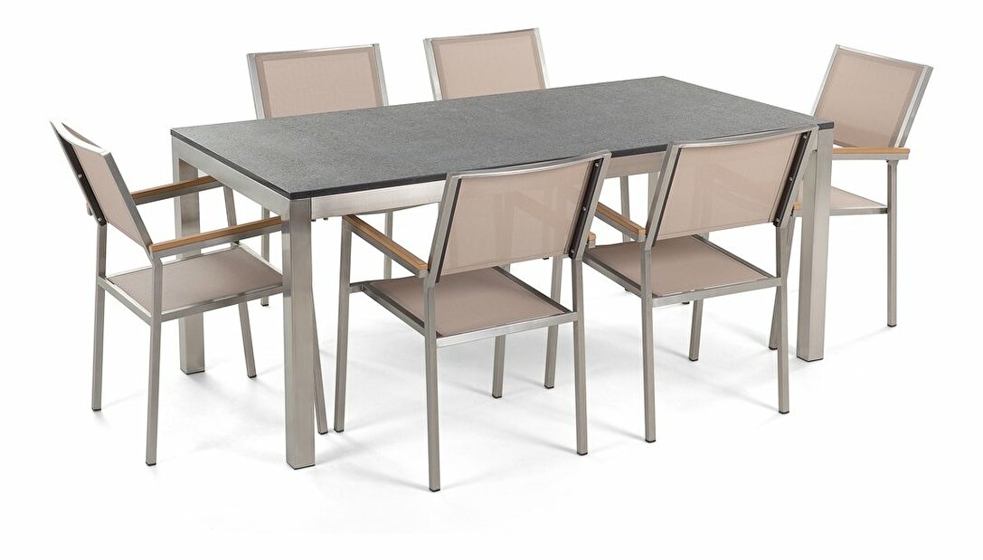 Set de masă pentru grădină Grosso (bej + grafit) (scaune bej) (pentru 6 persoane) (granit)