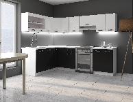 Bucătărie de colț Oran 250 + 170 cm (alb + negru)