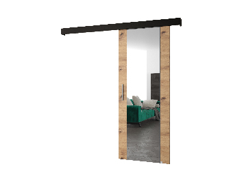Uși culisante 90 cm Sharlene II (stejar artisan + negru mat + argintiu) (cu oglindă)