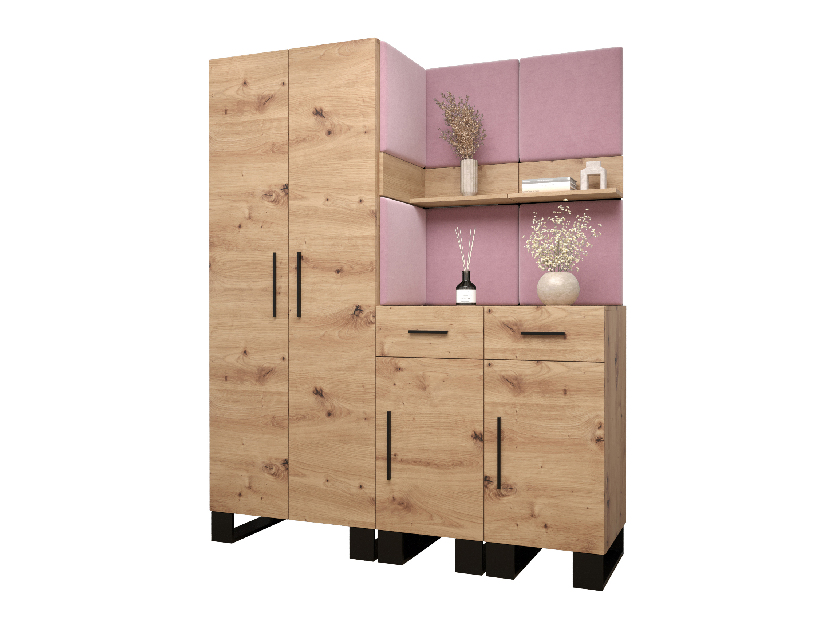 Set mobilier pentru hol Amanda 7 (Stejar artisan + roz)