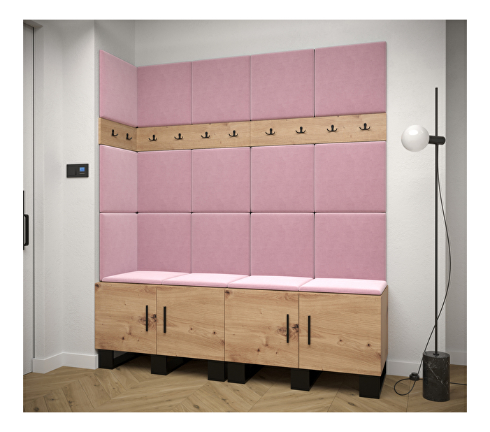 Set mobilier pentru hol Amanda 12 (Stejar artisan + roz)