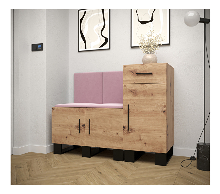Set mobilier pentru hol Amanda 18 (Stejar artisan + roz)