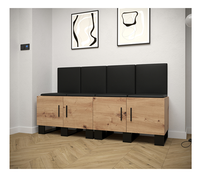 Set mobilier pentru hol Amanda 20 (Stejar artisan + piele ecologică Negru)