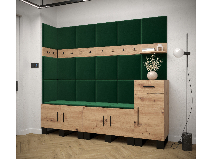 Set mobilier pentru hol Amanda 9 (Stejar artisan + verde)