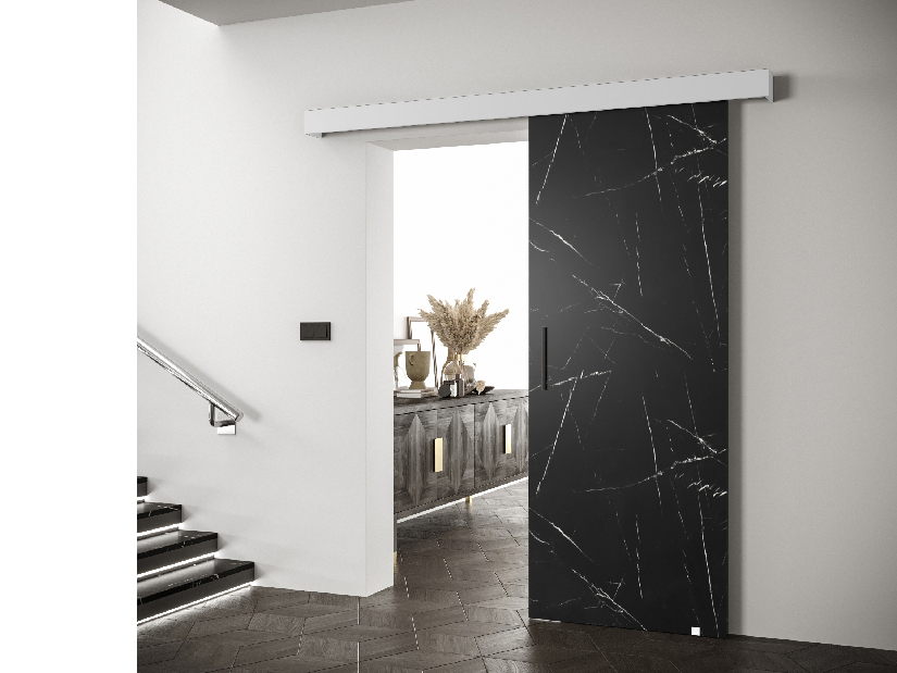 Uși culisante 90 cm Sharlene I (marmură negru + alb mat + negru)