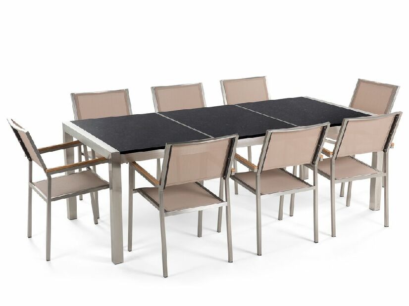 Set de masă pentru grădină Grosso (bej) (scaune bej) (pentru 8 persoane) (piatră)