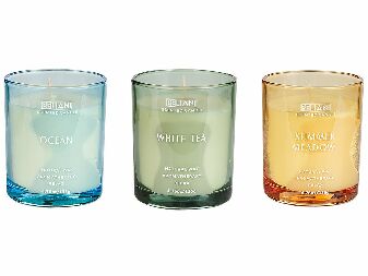 Set de 3 lumânări parfumate ocean/ceai alb/pajiște de vară Joyza (albastru)