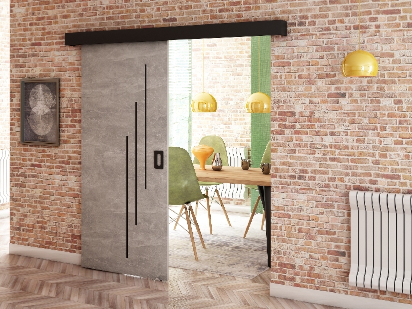 Uși culisante 90 cm Bethany V (beton + negru mat)