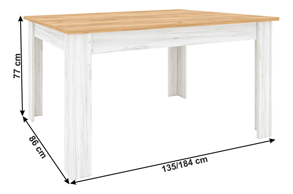 Masă de sufragerie (4 până la 8 persoane) Soleus (stejar craft auriu + stejar craft alb) *vânzare stoc