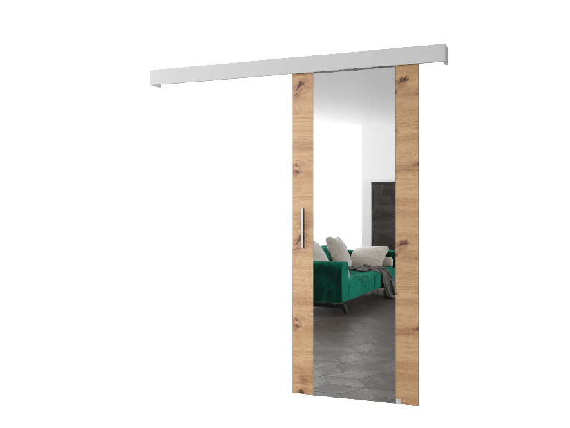 Uși culisante 90 cm Sharlene II (stejar artisan + alb mat + argintiu) (cu oglindă)