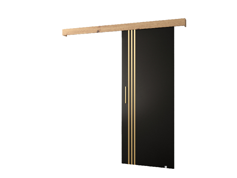Uși culisante 90 cm Sharlene VI (negru mat + stejar artisan + auriu)