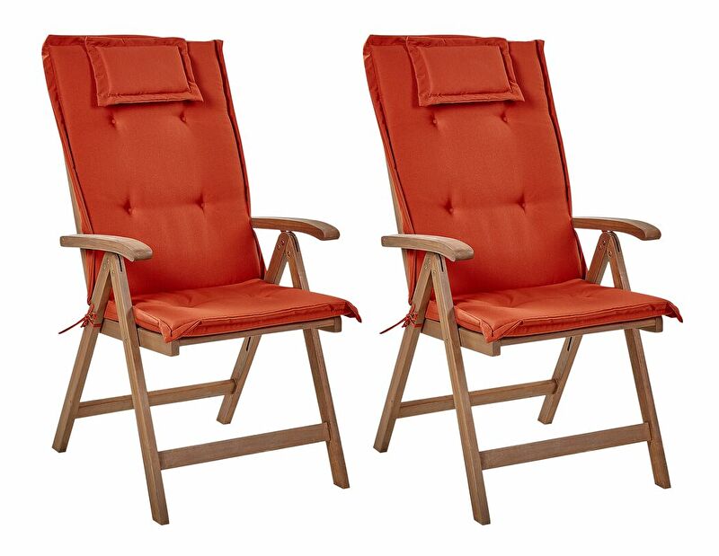 Set 2 buc scaune de grădină Amati (lemn închis + roșu)