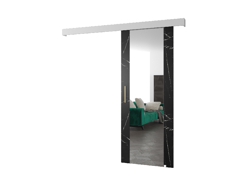 Uși culisante 90 cm Sharlene II (marmură negru + alb mat + auriu) (cu oglindă)