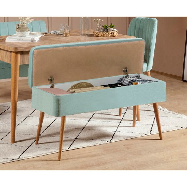 Masă de sufragerie extensibilă cu 2 scaune și bancă Vlasta (pin antlantic + pistachio)