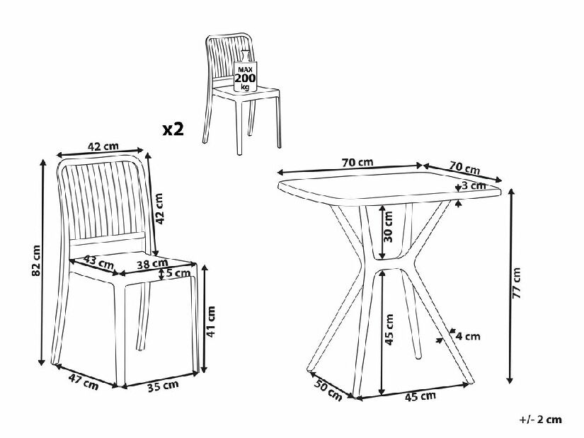 Set mobilier de balcon Sinnamon (plasticic Alb) 