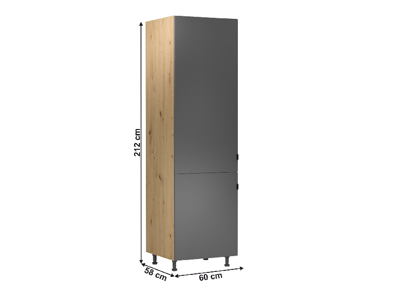Dulap de bucătărie pentru frigider încorporat D60ZL Langari (stejar artisan + gri mat) (S)