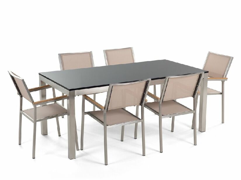 Set de masă pentru grădină Grosso (bej) (scaune bej) (pentru 6 persoane) (piatră)