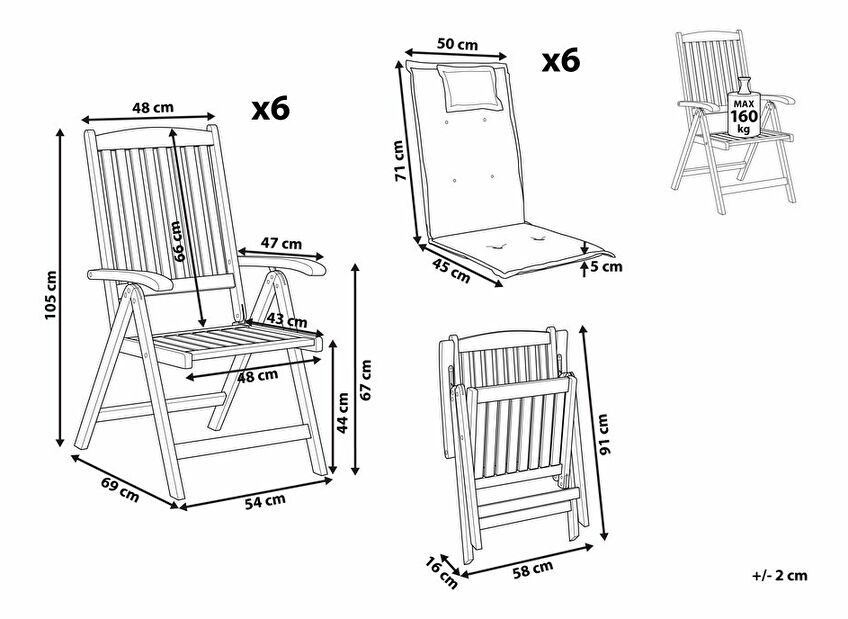 Set 6 buc scaune de grădină Amati (lemn închis + gri bej)