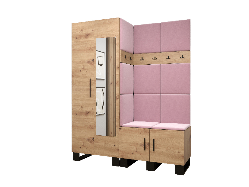 Set mobilier pentru hol Amanda 14 (Stejar artisan + roz)
