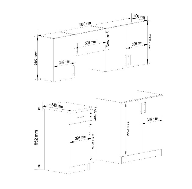 Set mobilier bucătărie 180 cm Lula TYP1 (Alb + Stejar sonoma)