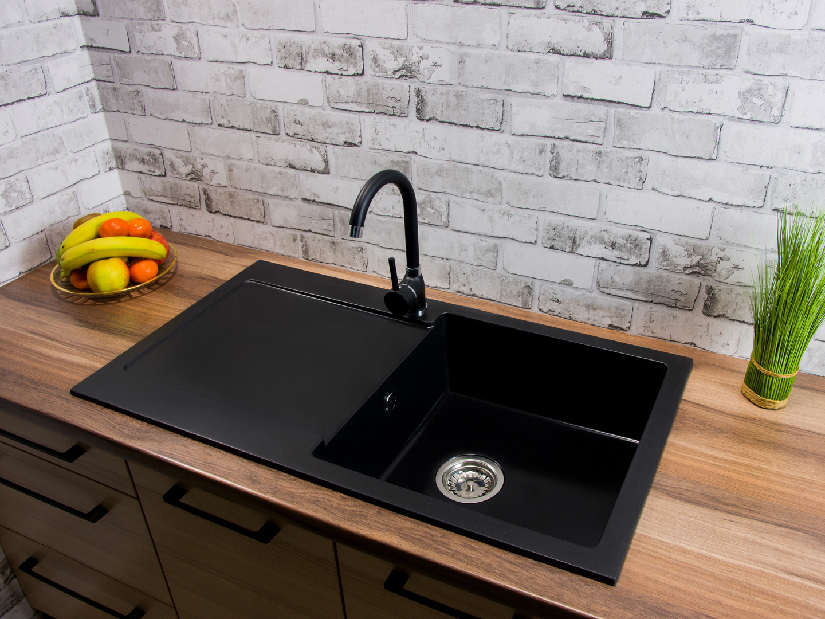 Chiuvetă de bucătărie Adaxa (negru) (cu 2 orificii pentru robinet) (S)