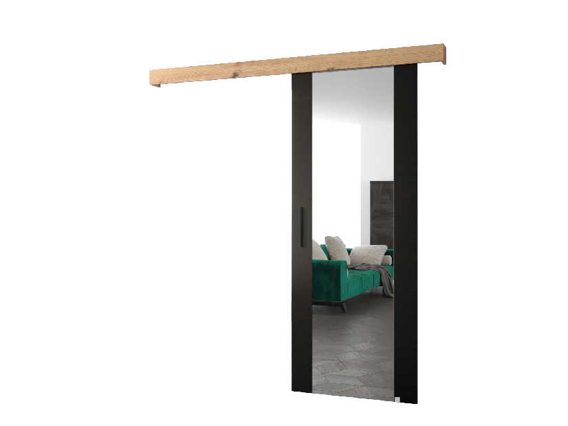 Uși culisante 90 cm Sharlene II (negru mat + stejar artisan + negru) (cu oglindă)