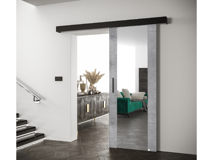 Uși culisante 90 cm Sharlene II (beton + negru mat + negru) (cu oglindă)