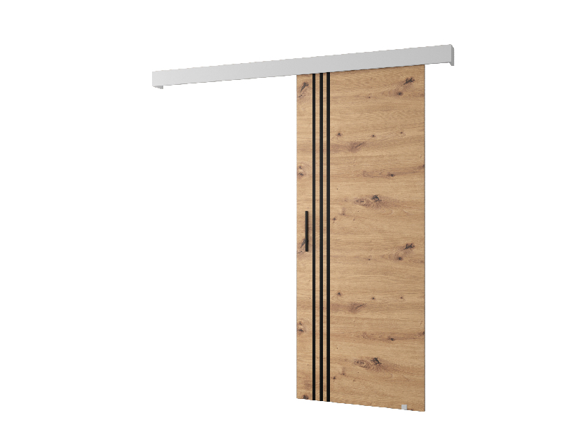 Uși culisante 90 cm Sharlene VI (stejar artisan + alb mat + negru)