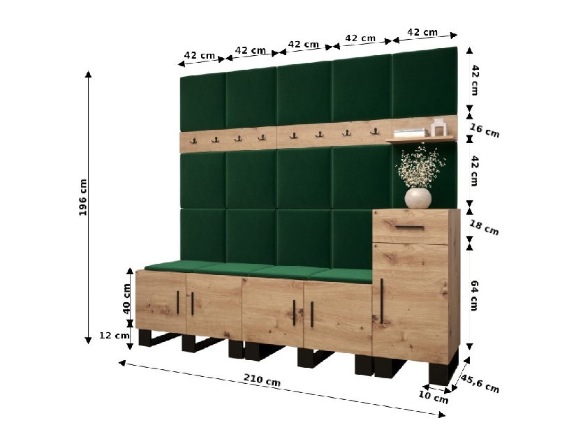 Set mobilier pentru hol Amanda 8 (Stejar artisan + verde)