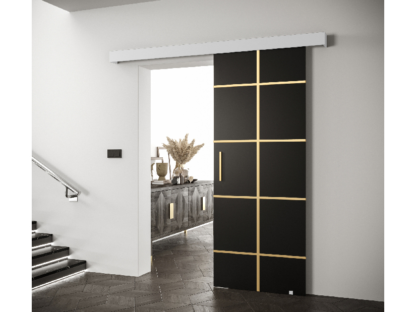Uși culisante 90 cm Sharlene III (negru mat + alb mat + auriu)