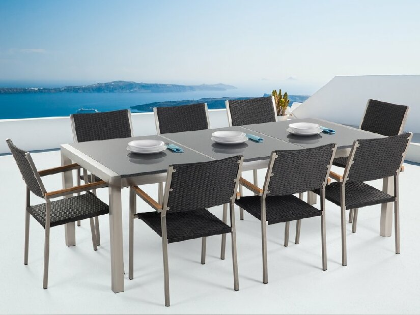 Set de masă pentru grădină Grosso (grafit) (scaune din ratan) (pentru 8 persoane) (granit)