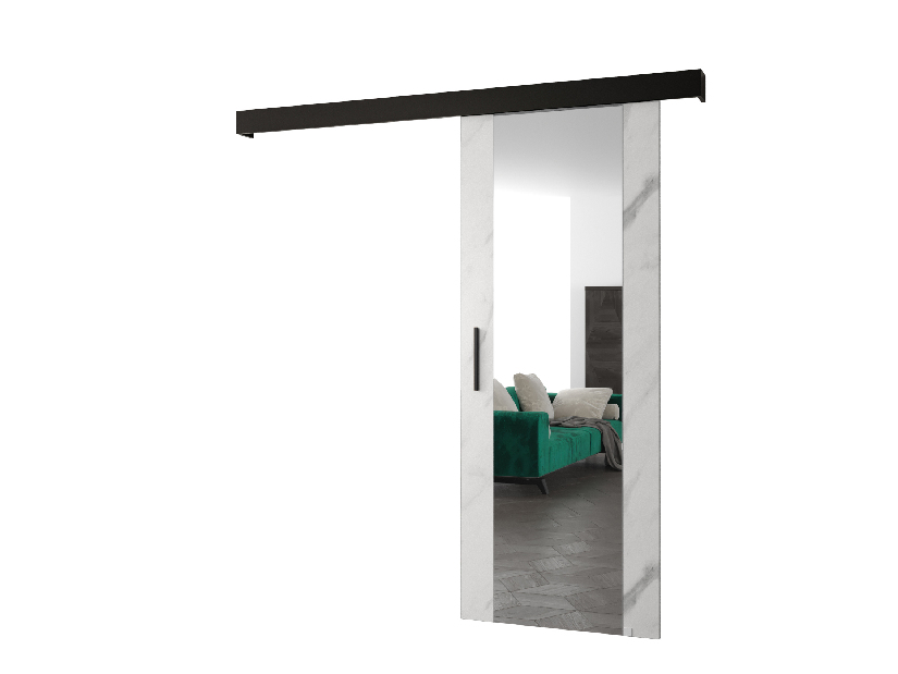 Uși culisante 90 cm Sharlene II (marmură alb + negru mat + negru) (cu oglindă)