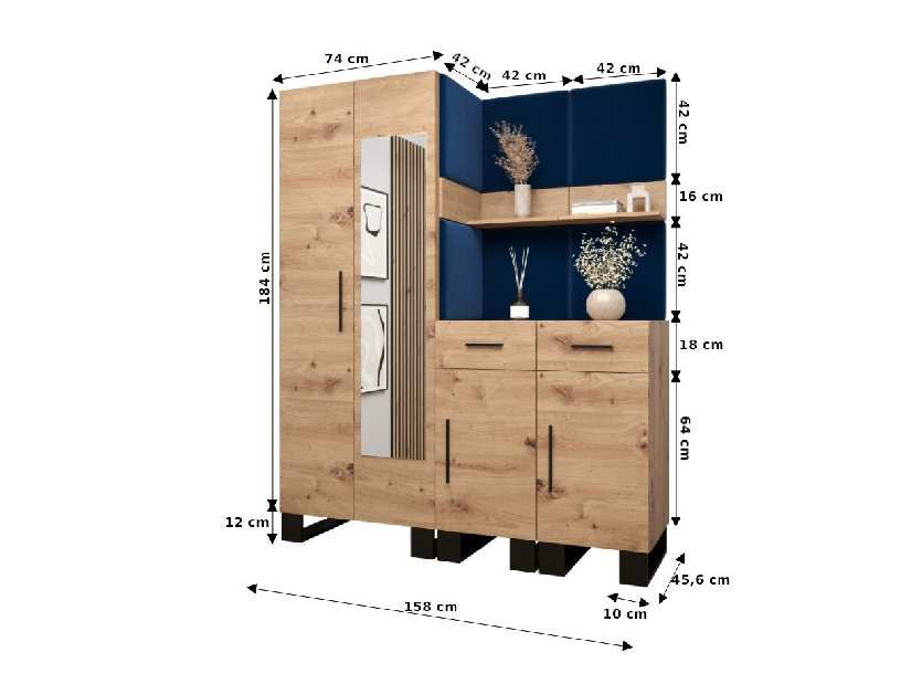 Set mobilier pentru hol Amanda 15 (Stejar artisan + piele ecologică Negru)
