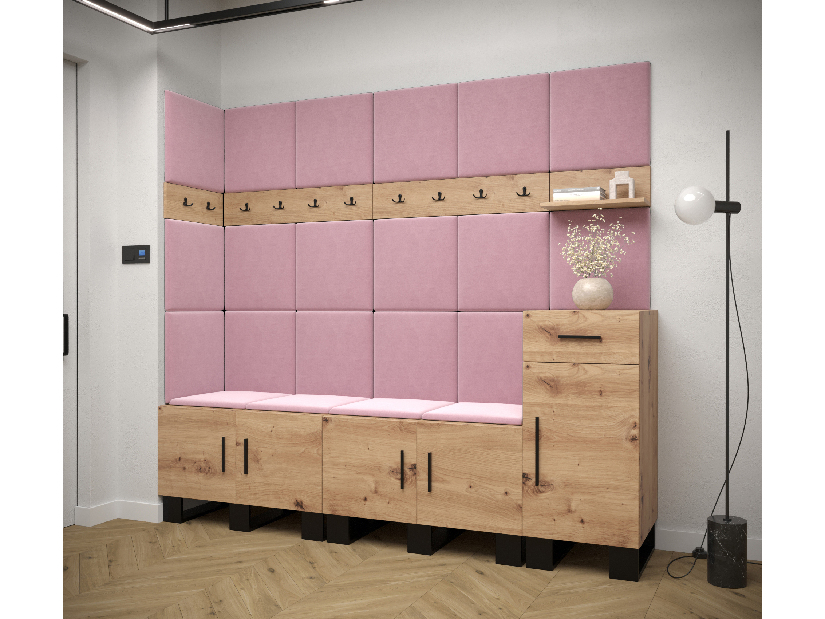 Set mobilier pentru hol Amanda 9 (Stejar artisan + roz)